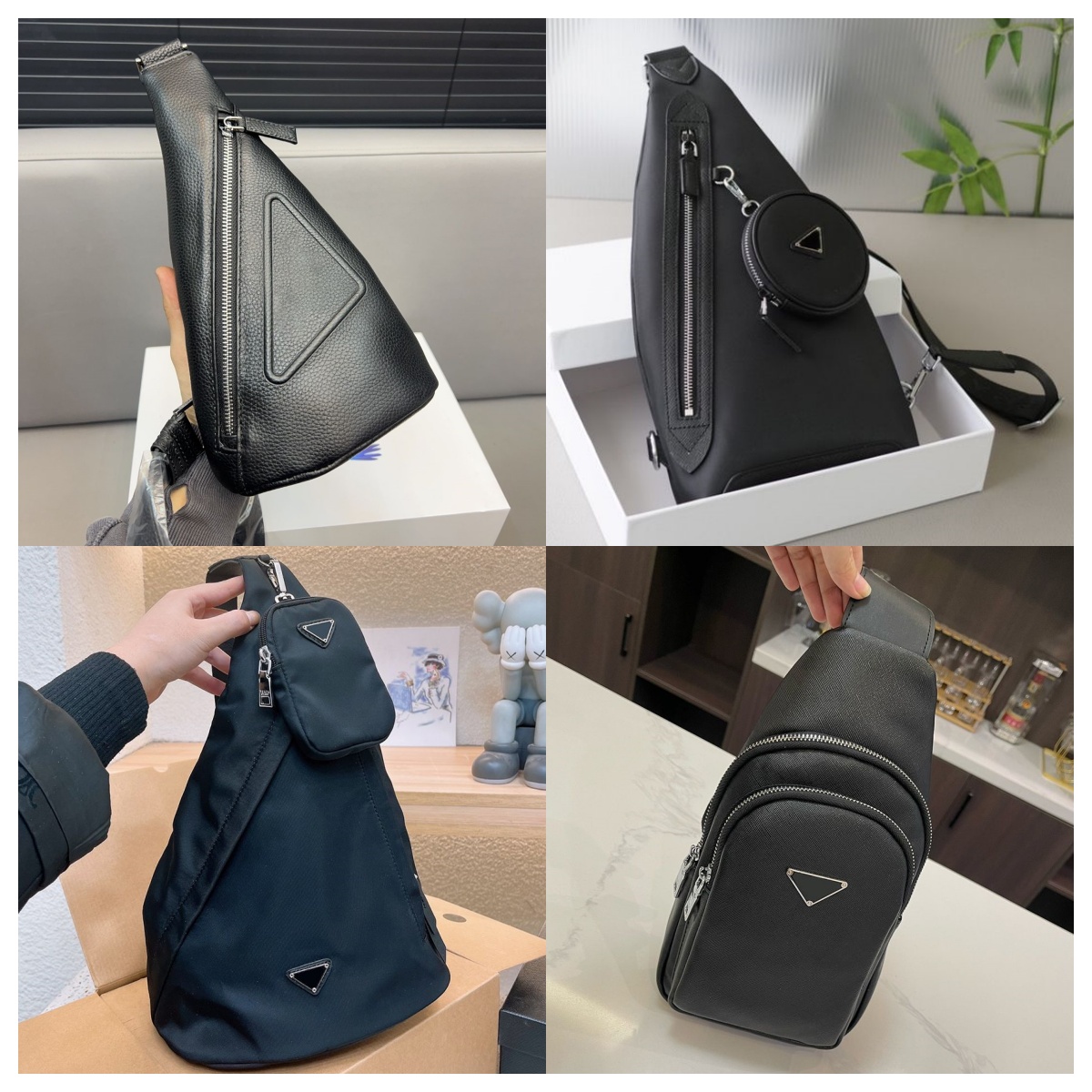 men luxnuy designer chest bag cross grain leather Fashion crossbody bag women Nylon waterproof Outdoor leisure sports triangle chest pack sports backpack waist bag