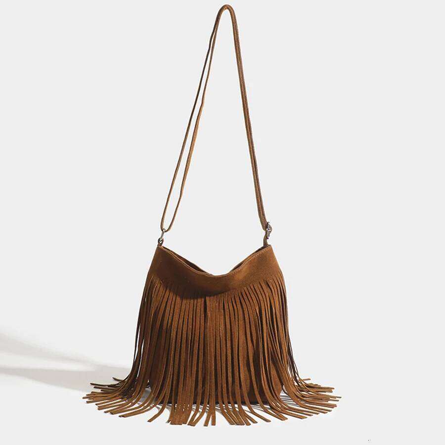 Designer Bags Vintage Suede Tassel Crossbody Bags, Women's Versatile Shoulder Bag, Boho Style Fringe Square Purse, Handbags For Daily Travel Luxu