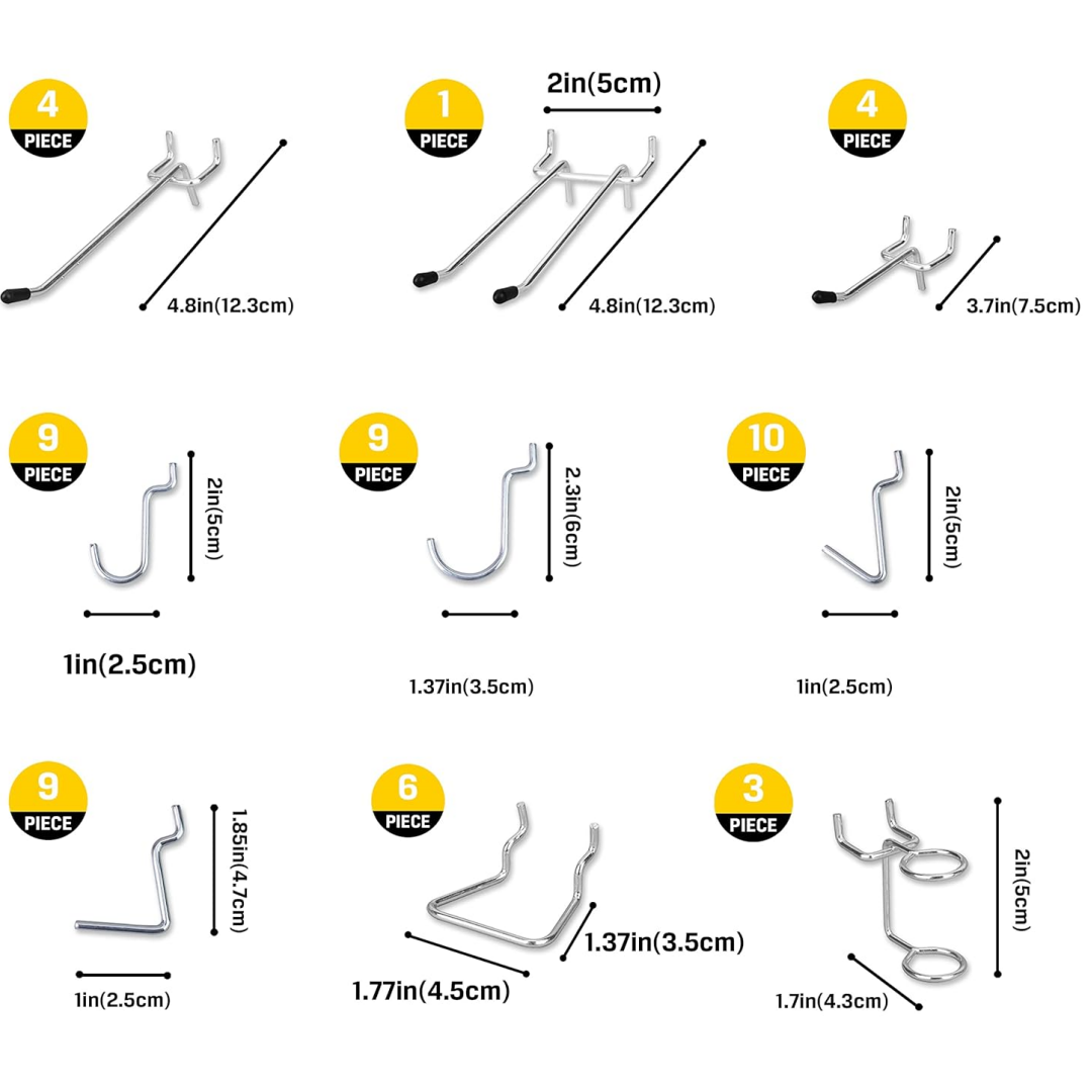 80pcs ABS Plastic Pegboard Hooks Set - Non-Rusting & Lightweight (Tools Not Included), for 1/8" & 1/4" Pegboard, Garage Garden Tool Organiza