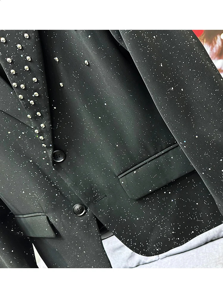 Sparkling Rivet Sequined Chic Tailored Coats Mens 2025 Spring Autumn Loose Comfort Blazers Trendy Casual Suit Jackets Tops 250827