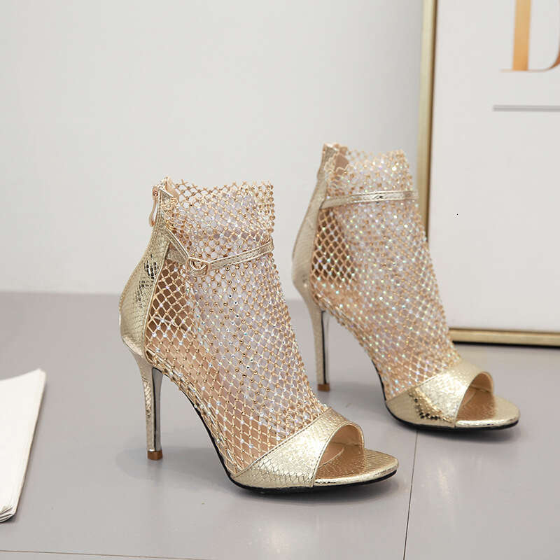 DHGargets Women's Platform Peep Toe Roman Boots, 8cm Stiletto High Heel Evening Sandals with Rhinestones, Stock Available