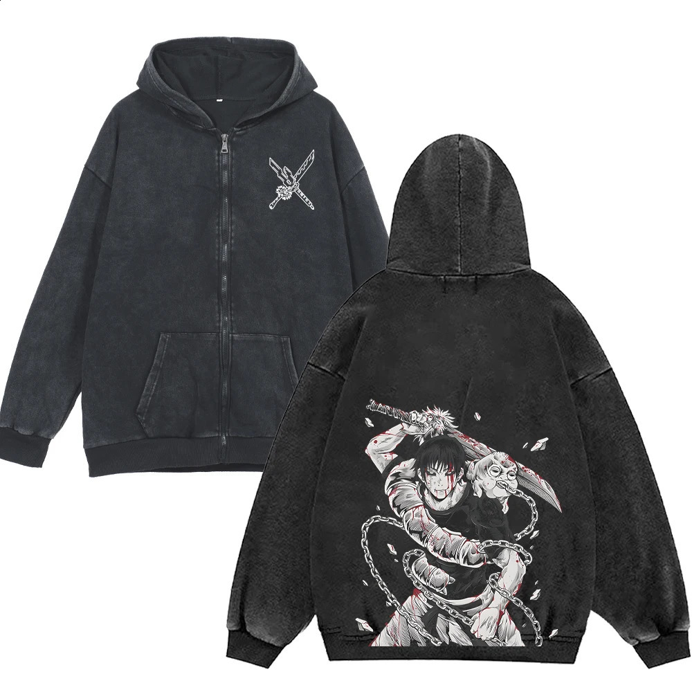 Jujutsu Kaisen Anime Zip Up Hoodies for Men Women 100Cotton Toji Print Gothic Harajuku Zipper Sweatshirts Casual Manga Pullover 250818