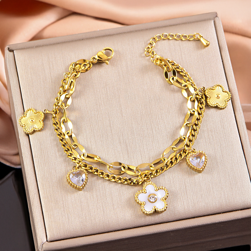 Designer Bracelet Luxury Bangle Jewelry Niche Stainless Steel Fade Resistant White Mother Of Pearl Double Layer Stackable Fashion Bracelet Chic for Wo