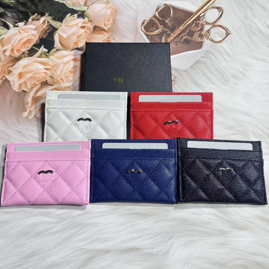 Top 10A Luxury Designer Caviar Card Holder genuine leather Purse 2c Womens Mens cha wallet ID Case Pocket Key Credit Cards Wallet Bag Travel Bus Holders with box