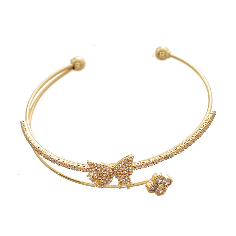 Metallic Style Zircon Butterfly Flower Double Layer Open Bracelet Simple High-end Sense Elegant Geometric Jewelry for Women - view 6