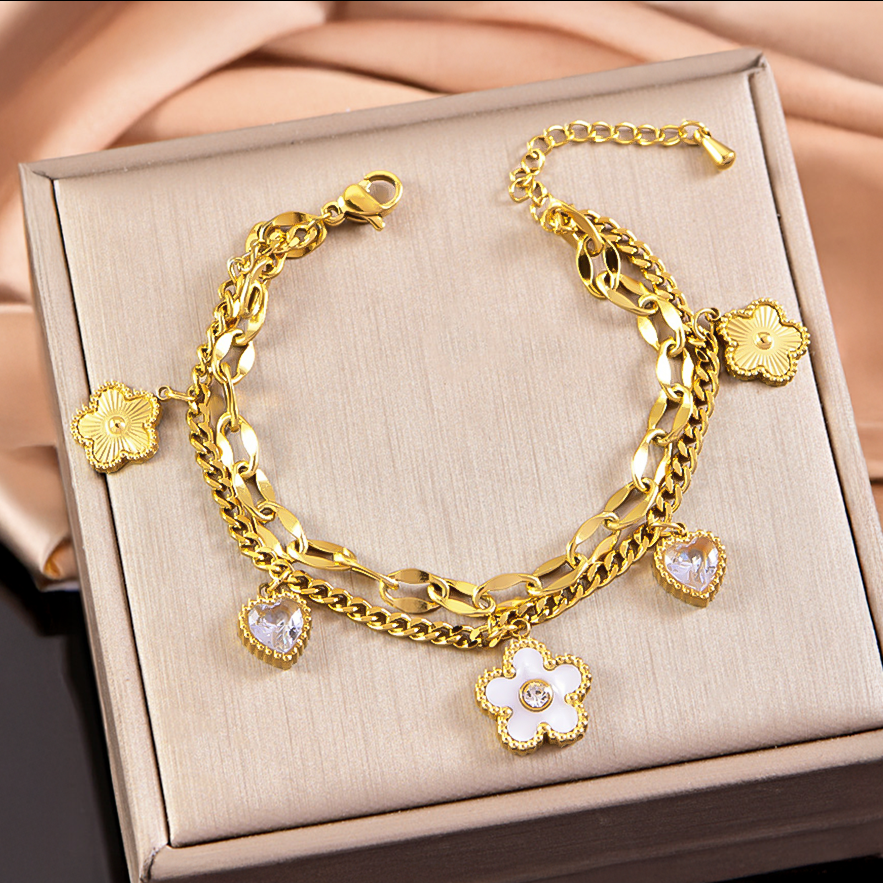 Designer Bracelet Luxury Bangle Jewelry Niche Stainless Steel Fade Resistant White Mother Of Pearl Double Layer Stackable Fashion Bracelet Chic for Wo