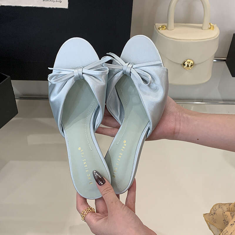 DHGargets 2025 Summer Fashion Open-Toe Satin Sandals Women, Bow Kitten Heel Slide Slippers for Sweet Elegant Style, Soft Comfort