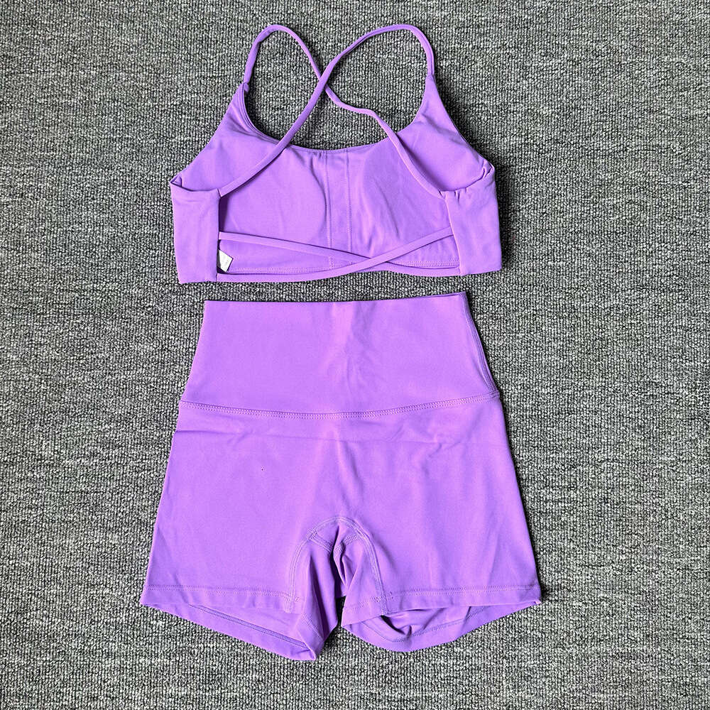 Women's Sports Fitness Yoga Outfit Set Vest Camisole Underwear Brushed Cycling Tight High Elasticity Three-Quarter Shorts