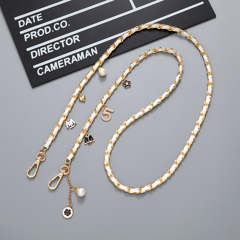 Fashion Handbag Charm Multi Pendant Flower Heart Double Chain Pearl Crossbody Bag Adornment Diagonal Phone Strap ShoulderBag Replacement Chain