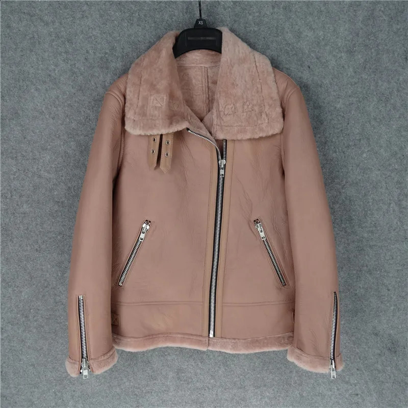 CC SHop Genuine leather jacket with furWinter warm women 100 shearling coatStreet sheepskin wool jackets 250826