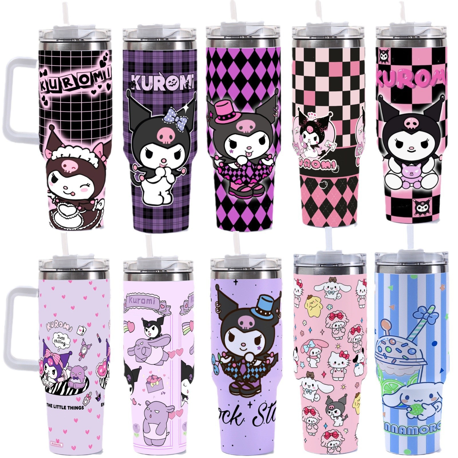 Water Cup Thermos Cup Water Bottle Large Capacity household thermos cup Car Mounted Cup Cartoon Series with Handle with Straw Portable Tea Cup 304 Sta