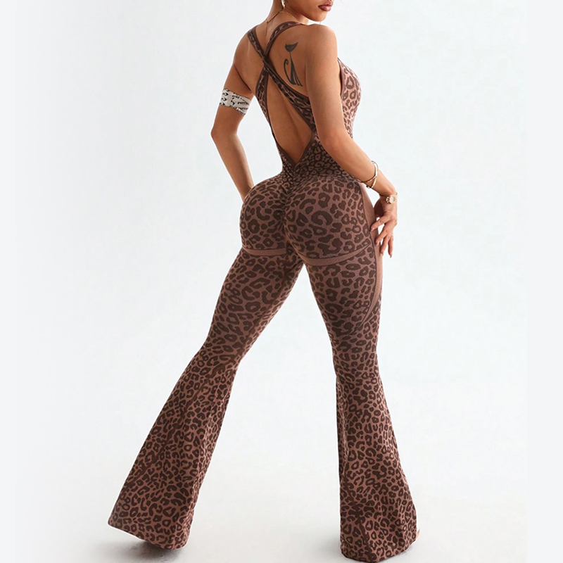 Peach Backless Yoga Jumpsuit - Quick-Drying Outdoor Fitness One Piece