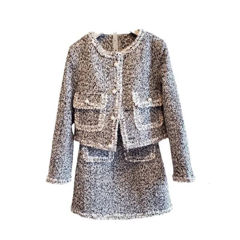 2023 Autumn/Winter Elegant Fashionable Tweed Woolen Jacket Half Skirt Two-Piece Women's Quality Cotton Southern Style dongdumaoyi