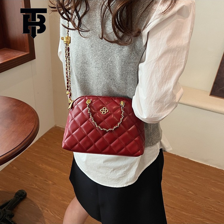 TB BHULAMTE Classic Luxury Women's Diamond Grid Chain Shoulder Bag Designer Fashion Style Shell Bag Free Shipping Solid Color Zipper Handbag