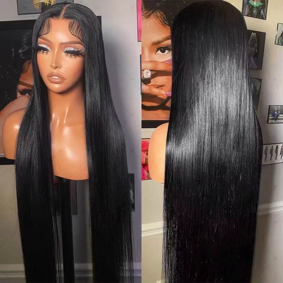13x4 Straight HD Lace Wig Vietnamese Gluelesss Human Hair Lace Frontal Wig Pre-Cut Super Double Drawn Natural Black Human Hair Wigs Preplucked Ready T
