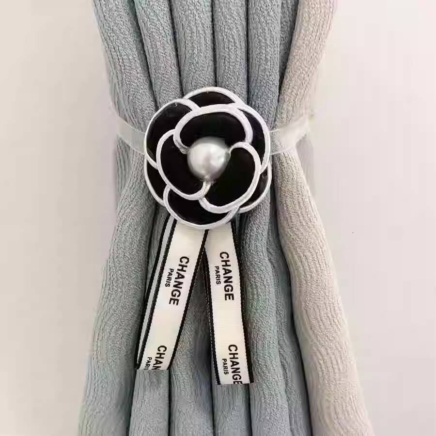 Tianhe Lace New Simple Curtain Pin Buckle Tie Strap Camellia Black Decorative Accessories One Piece ddmythur