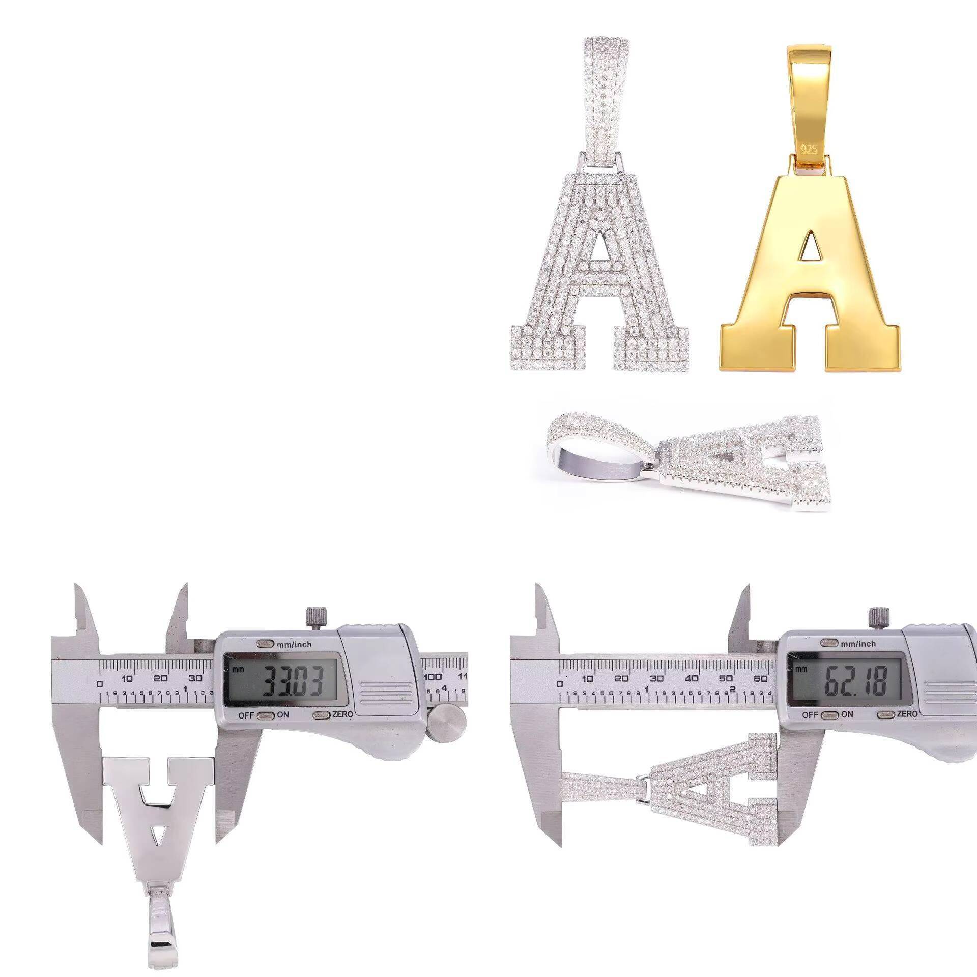 Iced Out Alphabet Charms Jewelry Pendant Full Moissanite Passes Diamond Tester 925 Sterling Silver Hip Hop Initial for Men