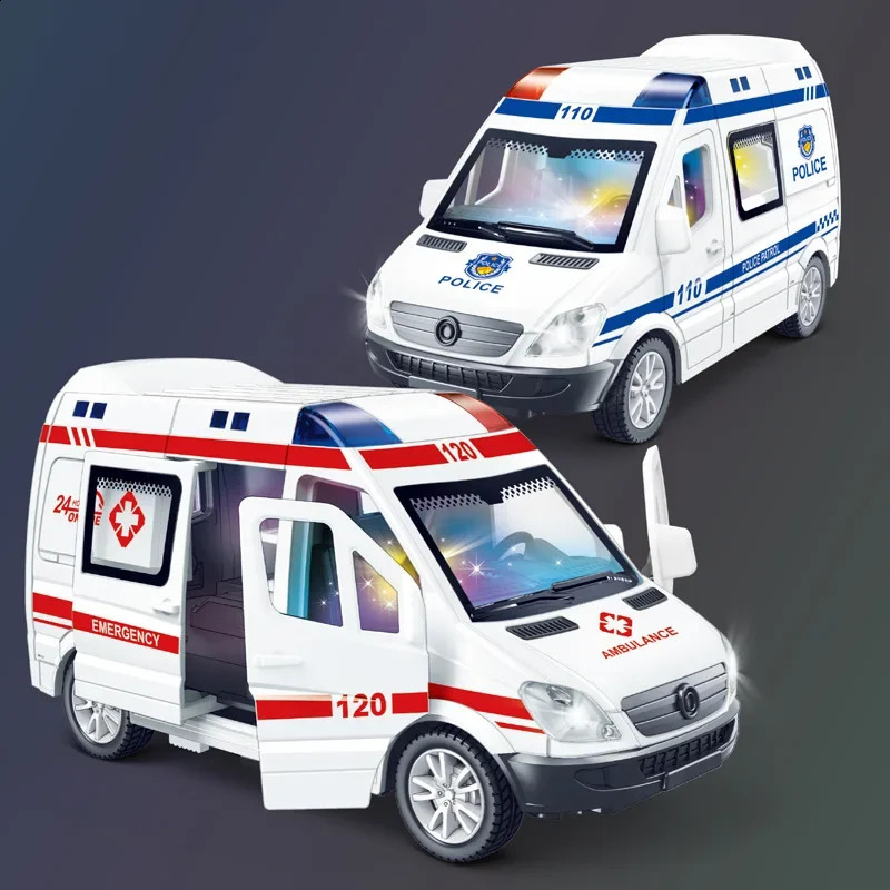 1 32 Mini Car Diecast Ambulance FireTruck Policecar Model Sound And Light Vehicle Simulation Collection Gifts Toys Boys 250826