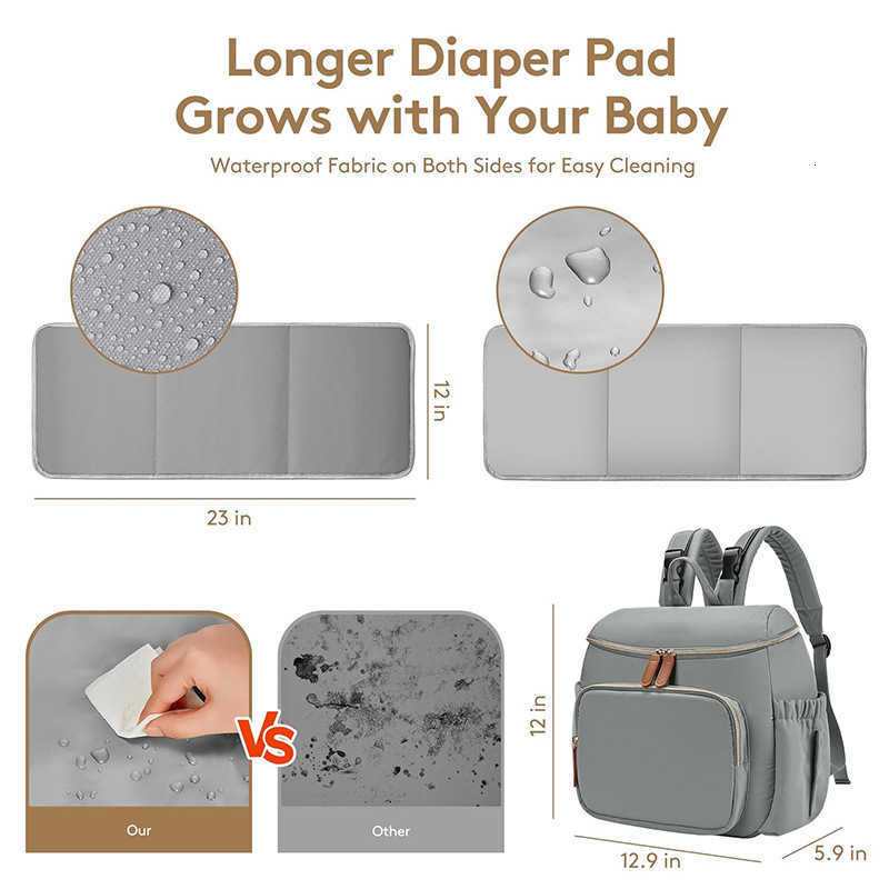 Diaper Bag Backpack Womens Leather Backpack Travel Backpack Baby Backpack with Mop and Wet Clothes Capacity X250220