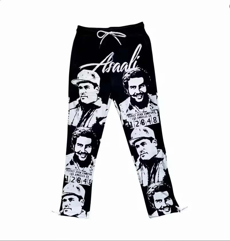 Streetwear Americana Portrait Graffit Hoodie Sweatpants Two Piece Set Y2K Mens Sportswear Oversized Sweatshirt Casual Pants Set 250827