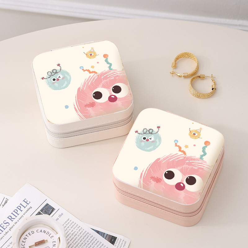 Popular fashion cartoon pattern jewelry storage box, earrings, rings and necklaces digital printing jewelry box, creative cute small portable travel j