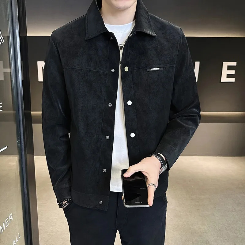 Mens Spring Autumn Jacket Trendy High End Lapel Suede Ruffian Handsome Coat Casual Business Outerwear 250826