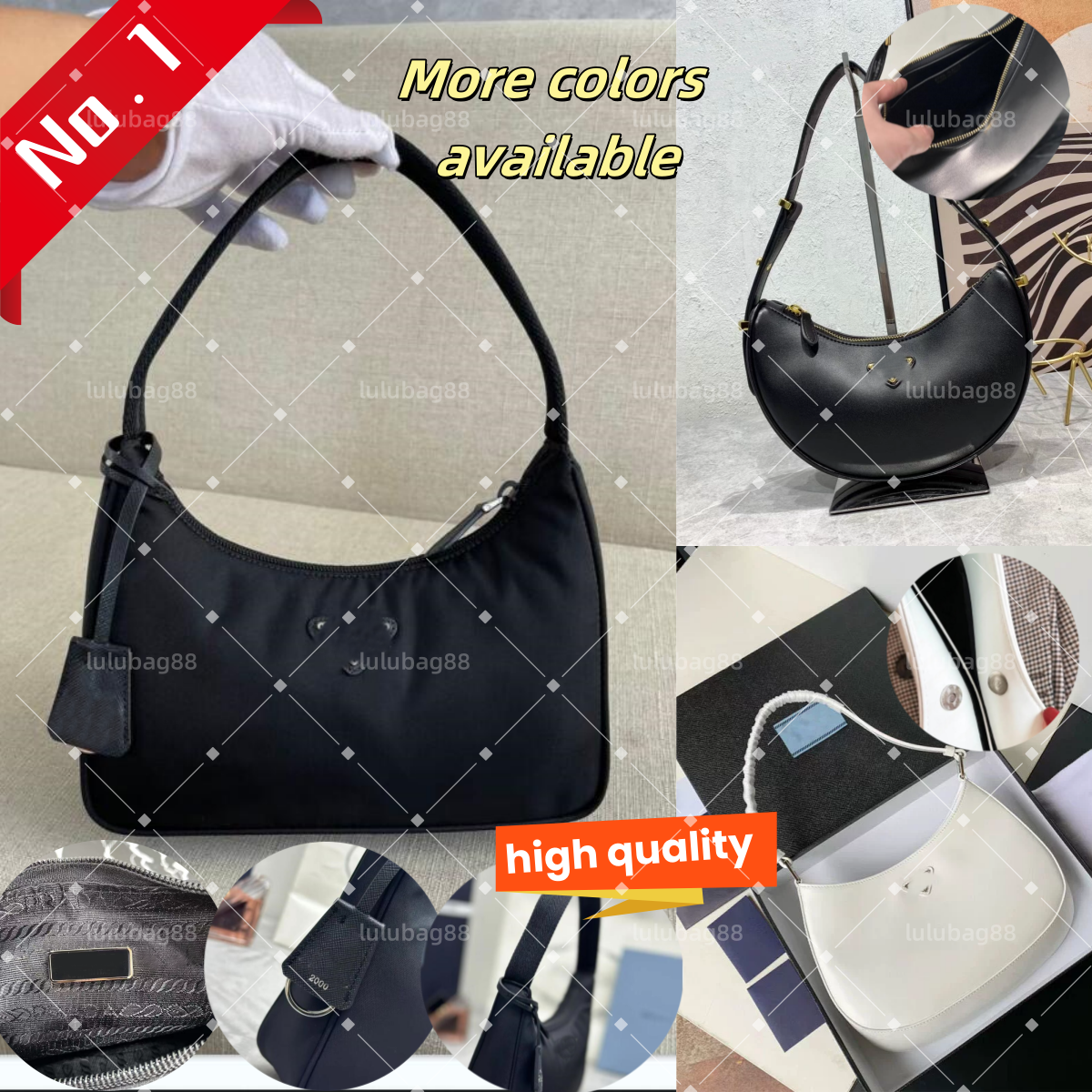 Nylon hobo bag designer bag cleo luxury handbag Re-Edition 2000 underarm moon simple fashion leather shoulder bags designer women bag high quality pink black xb03