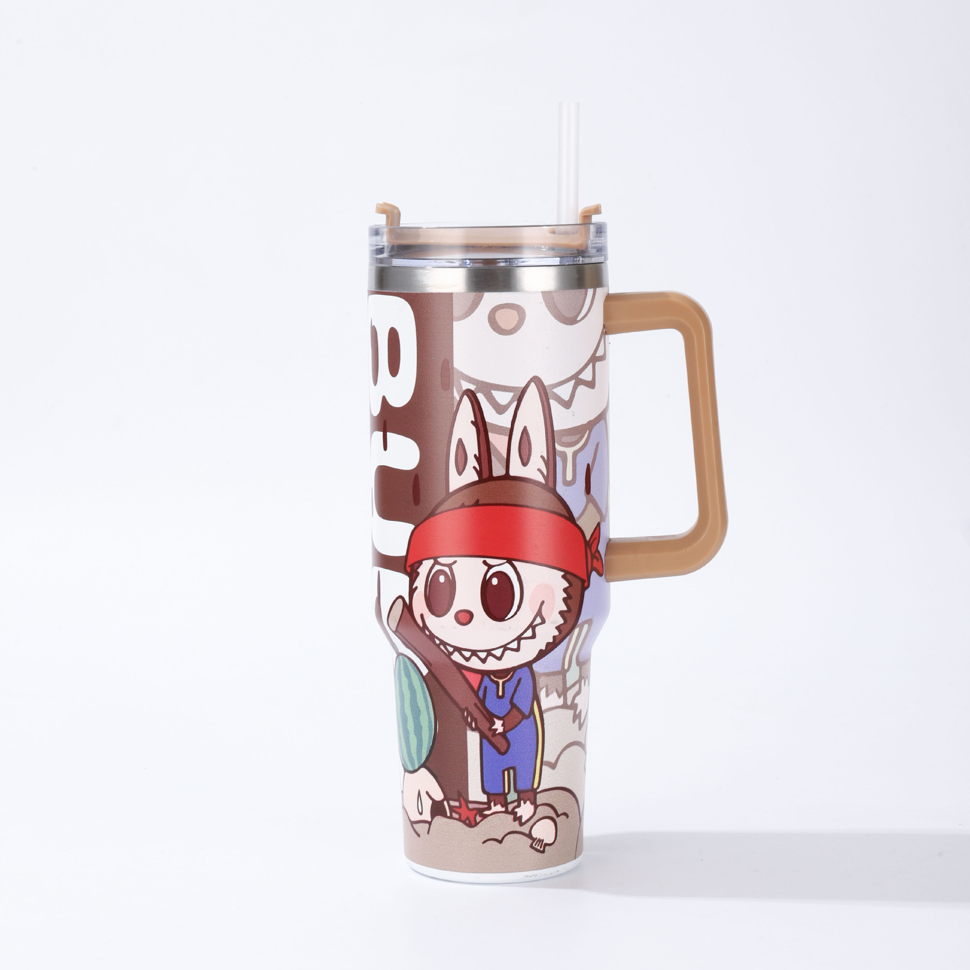 High-Aesthetic Labubu Water Cup, Ice Retention Cup, Handle Car Cup, Insulated Cup with Straw, Student Cup, Large-Capacity Cup for Men & Women, 304 Sta