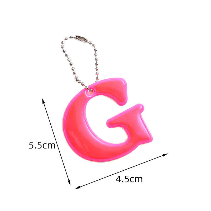 Reflective Letter G Keychain with PVC Material for Backpacks-12 Colors to Choose From