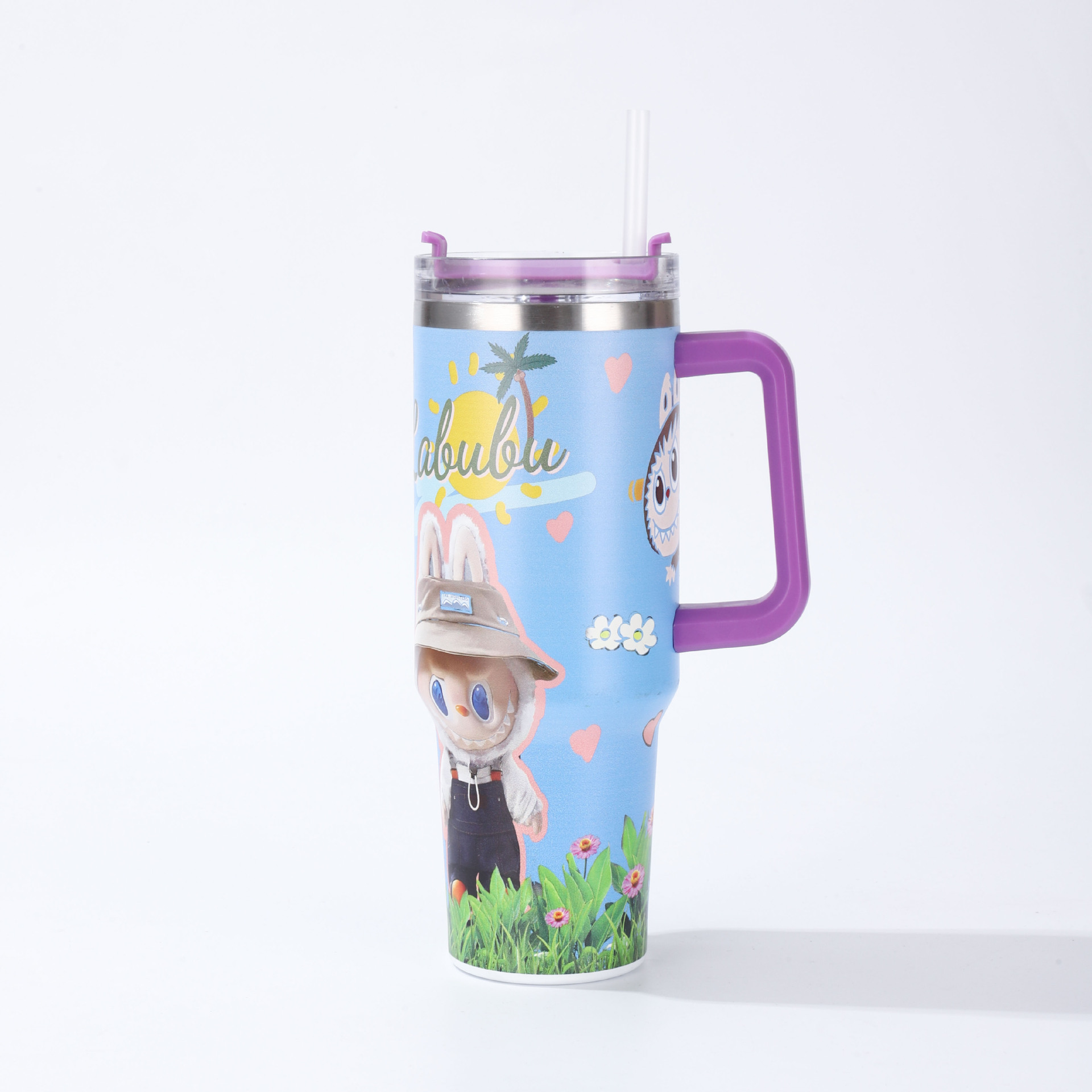 High-Aesthetic Labubu Water Cup, Ice Retention Cup, Handle Car Cup, Insulated Cup with Straw, Student Cup, Large-Capacity Cup for Men & Women, 304 Sta