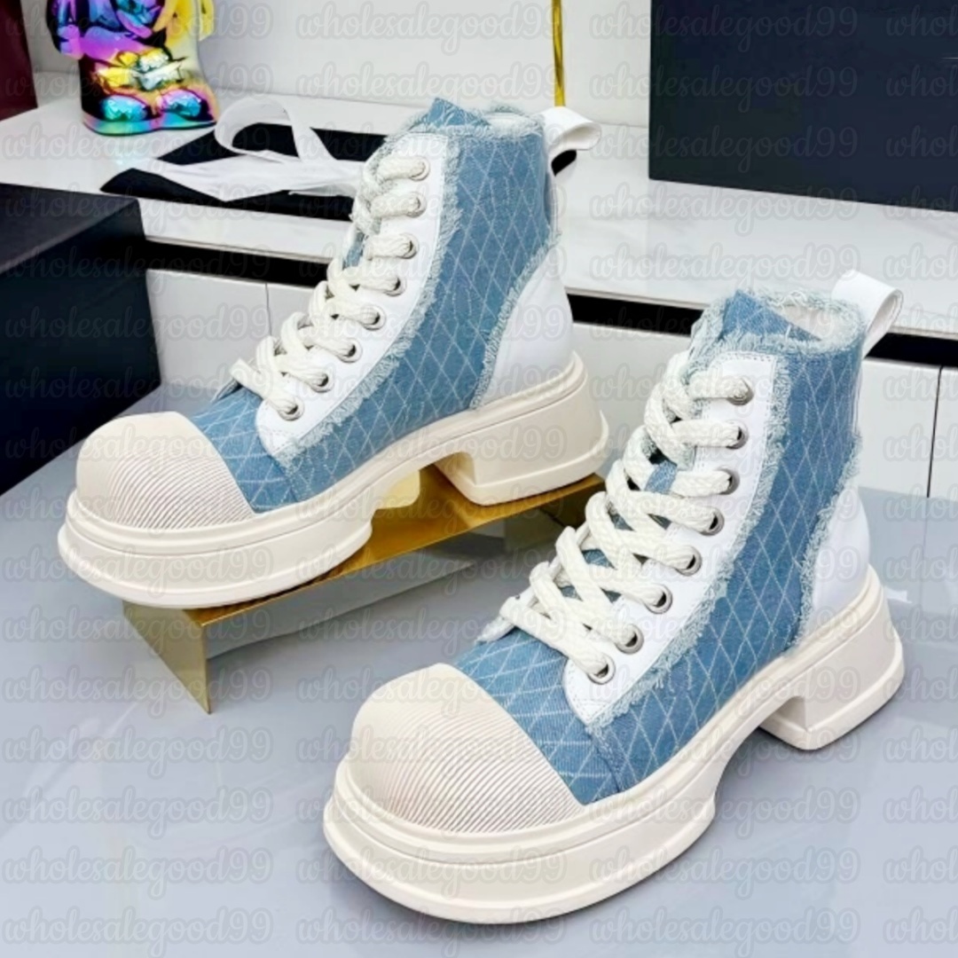 Classic Martin boot Designer Platform shoe Womens Luxury Ankle booties leather denim canvas wedge Knight motorcycle boot Black Blue Outdoor sport work travel boots