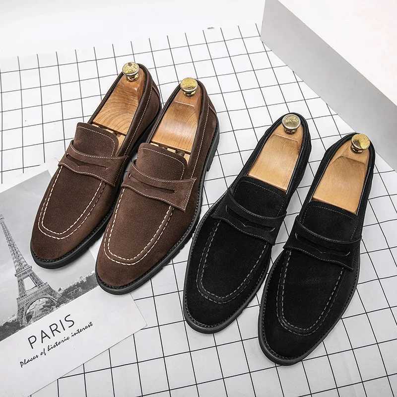 5 Loafers Men Shoes Classic Versatile Business Casual Everyday Square Toe Stihes Faux Suede Solid Color Dress ShoesXJ250827