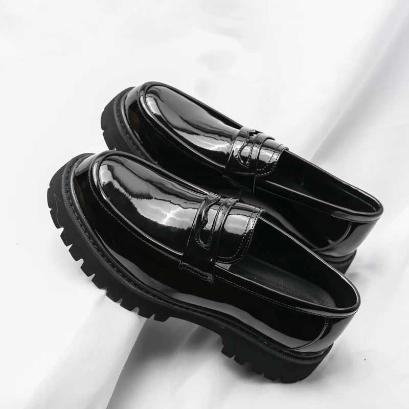 New Platform Shoes Loafers Shoes Men Thicksoled Wedding Shoes Black Formal Business Shoes Slipon Leather Increase Casual ShoesXJ250827