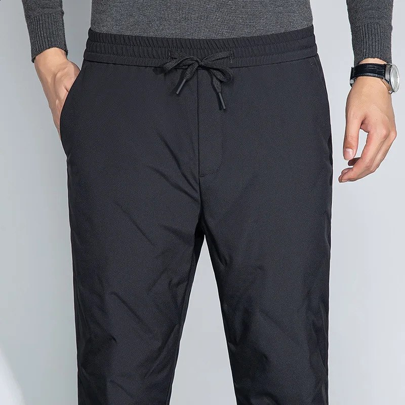 Mens Lightweight Duck Down Puff Pants Winter Cosy Warm Padded Straight Trousers Business Casual Menswear Leisure Style 250826