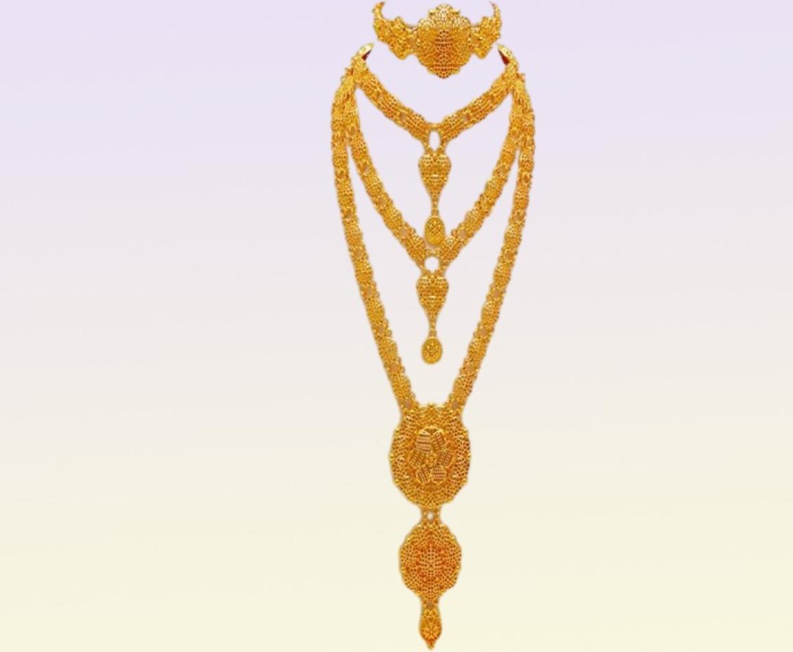 Arabic Dubai Jewelry Set for Women Earrings Ethiopian African Long Chain Gold Color Necklace Wedding Bridal Gift 2207214331769