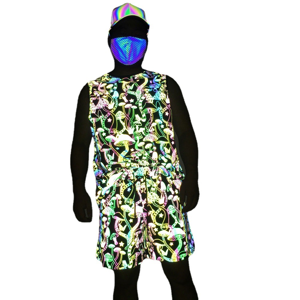 Men's Reflective Print Running Set - Breathable Mesh Workout Tank Top & Shorts 2-Piece