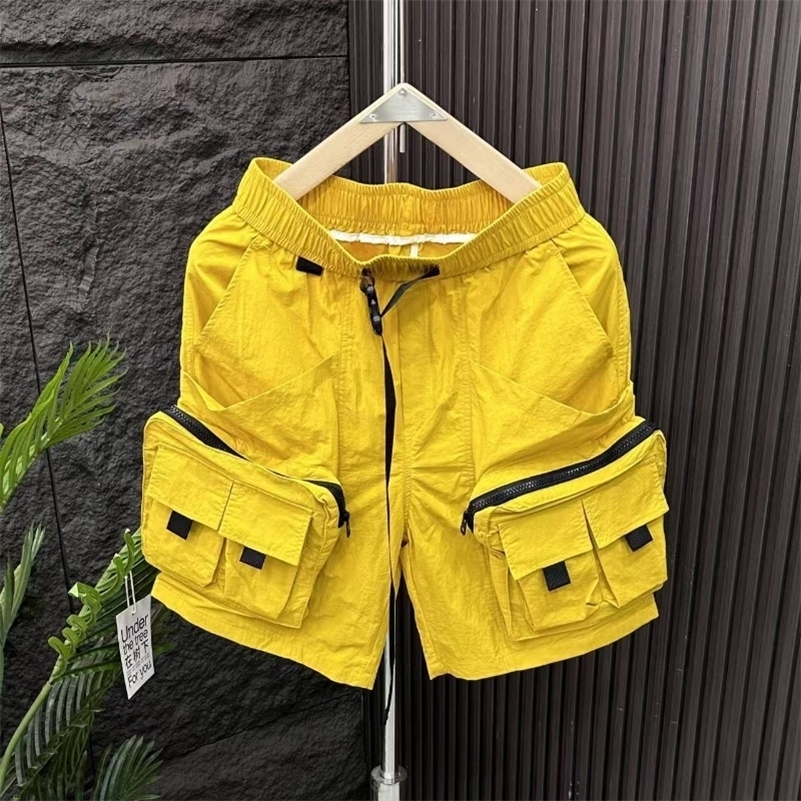 Male Short Pants Elastic Waist Quickly Do Mens Cargo Shorts with Zipper Loose Multi Pocket Clothing Elegant Y2k 250826