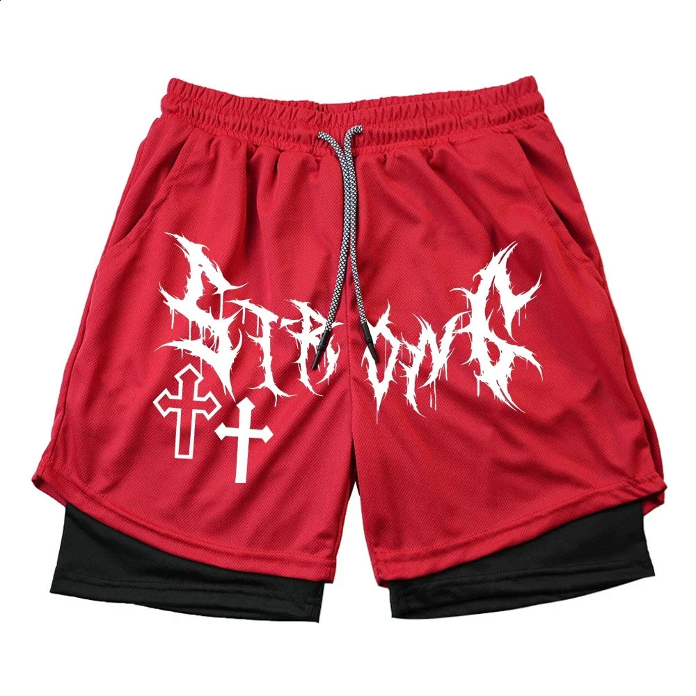 Summer Gothic Print Mens Shorts Jogger Sports Fitness Training Short Pants 2In1 Double Layer Quick Dry Running Beach Shorts 250826