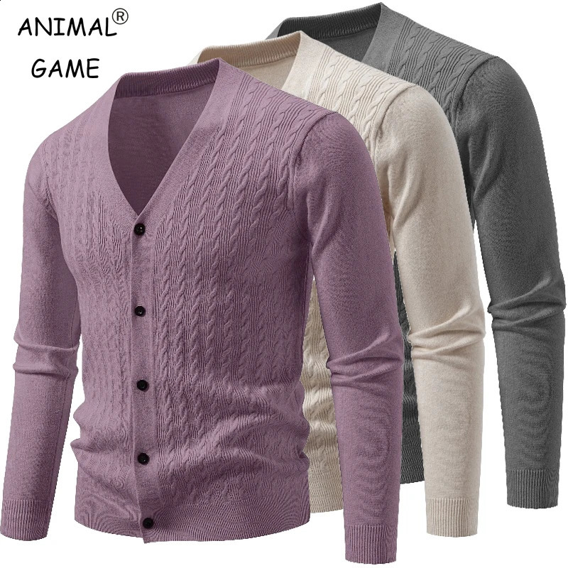 Mens Long Sleeve Sweater Classic V Neck Button Down Knitted Cardigan Autumn Lightweight Outdoor Casual Tops 250827