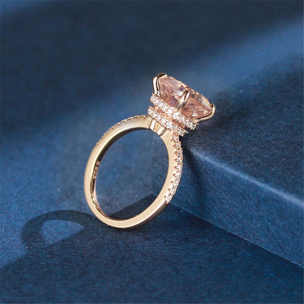 925 Sterling Silver High Carbon Diamond 5 Carat Fat Square Morganite Pink Diamond Ring Highend Silver Jewelry Wedding Ring for Women