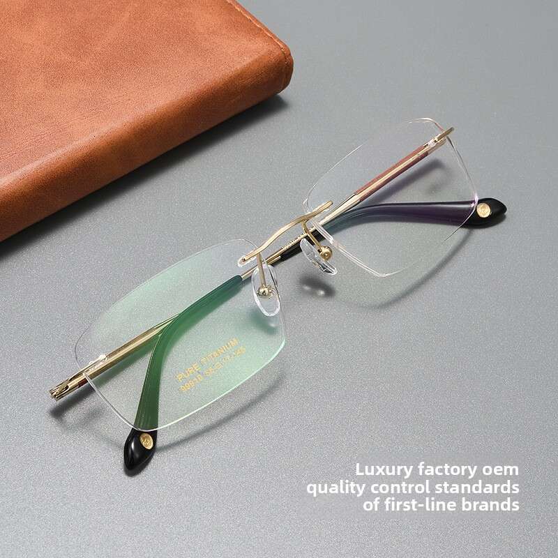 Shenzhen Full High-Quality Redwood Leg Ultra-Light Frame Business Men Rimless Pure Titanium Prescription Glasses