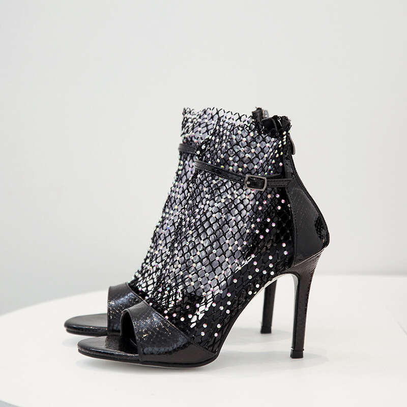 DHGargets Women's Platform Peep Toe Roman Boots, 8cm Stiletto High Heel Evening Sandals with Rhinestones, Stock Available