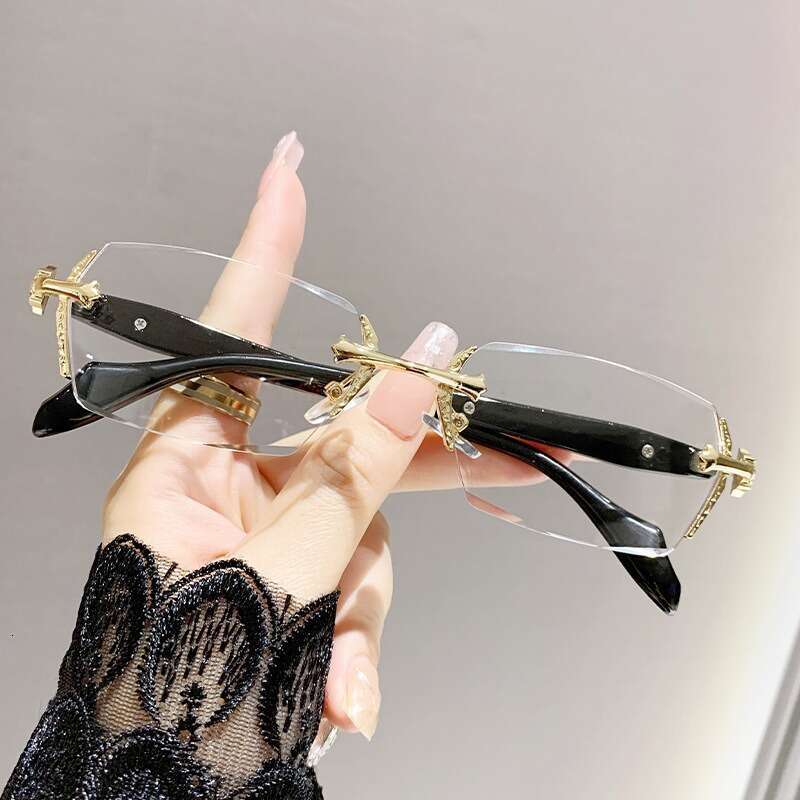Myopia Anti-Blue Light Rimless Edge-Cut Women Metal Heavy Craft Plain Glasses Y2K Hot Girl Style