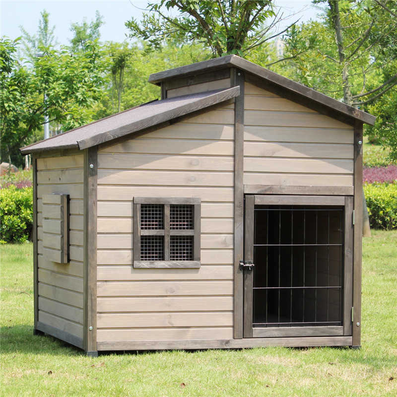 Outdoor solid wood dog house with double roof, outdoor dog kennel, rainproof golden retriever cage, universal dog house, villa-sized large dog shelter