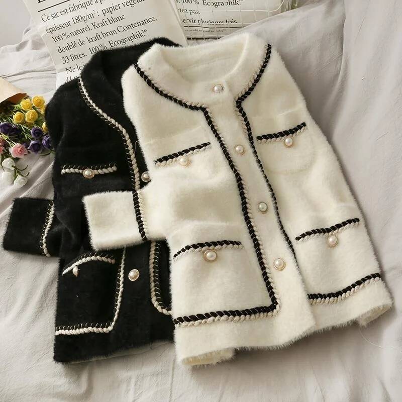 2024 New Women's Autumn/Winter Thickened Knitted Sweater Cardigan Loose-Fit Mink Imitation Jacket Plus Size Top dongdumaoyi