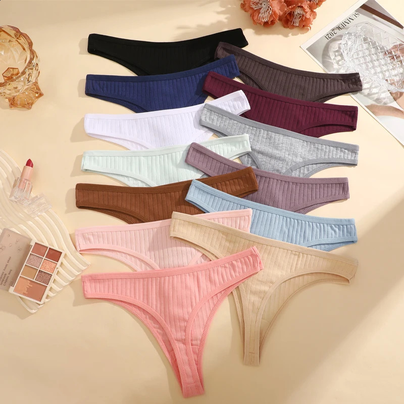 8Pcs/Set Cotton Seamless Thongs For Women Sexy Low Rise Solid Color Breathable Pantys Female Comfortable Soft GString Underpant250826