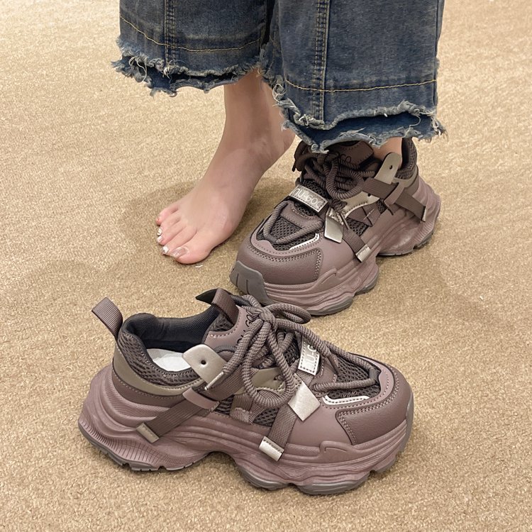Chunky Versatile Running Shoes Gray Purple Womens Trainers Fashion Chunky Dad Shoes Breathable Mesh Sports Comfort Lace-Up Sneakers Size 35-40