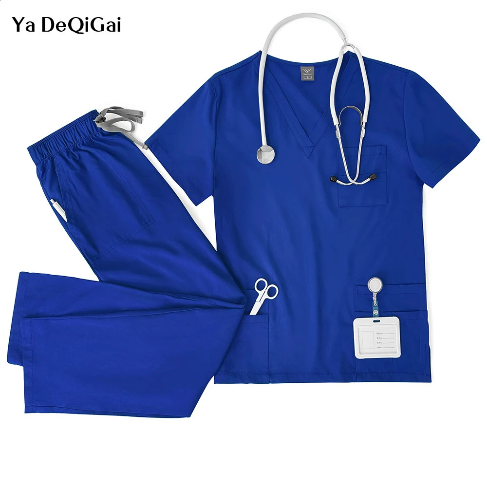 Unisex Uniforms Men Women Nursing Clothes Lab Beauty Costume Nurse Scrubs Set Doctor Dentist Workwear Clinical Top Pants 250826