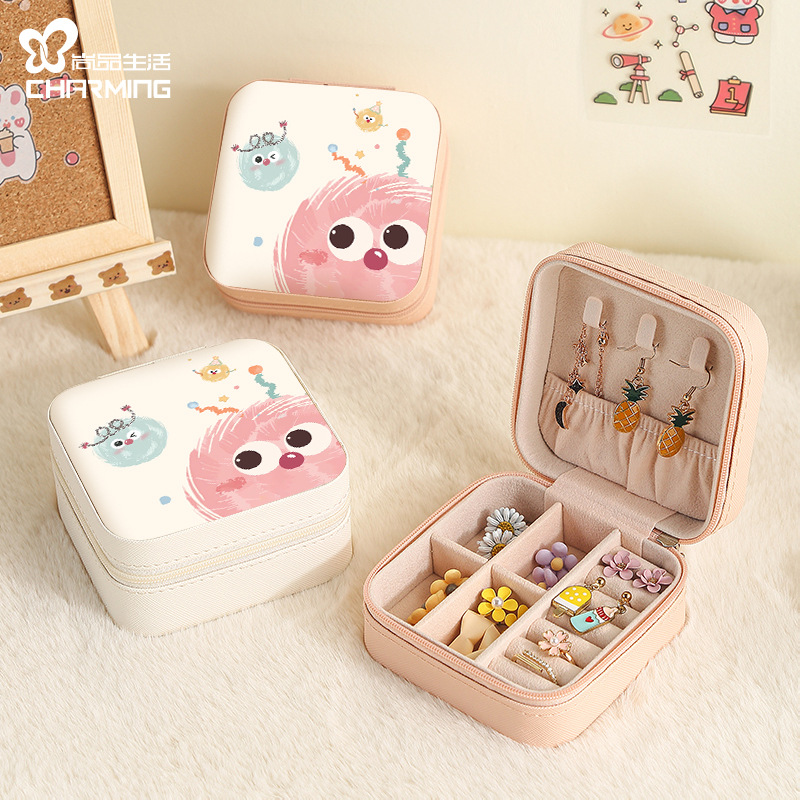 Popular fashion cartoon pattern jewelry storage box, earrings, rings and necklaces digital printing jewelry box, creative cute small portable travel j