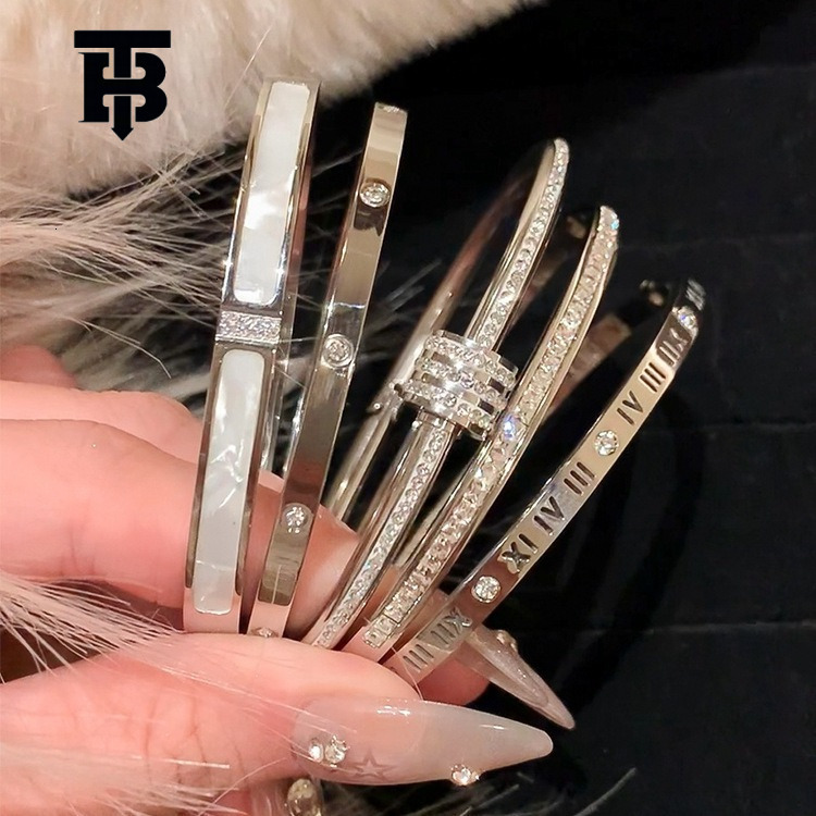 Luxury High-end Full Diamond Bracelet For Women 2025 Designer Jewelry Wedding Rings Hot-selling Silver Titanium Steel Bracelet New Couple Jewelry